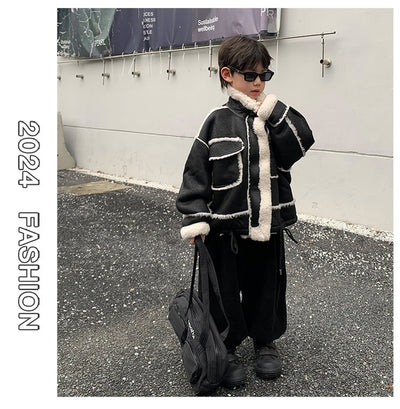 Chaqueta de Cuero para Niño con Forro Polar Acolchado - Abrigo de Otoño e Invierno - Image 13