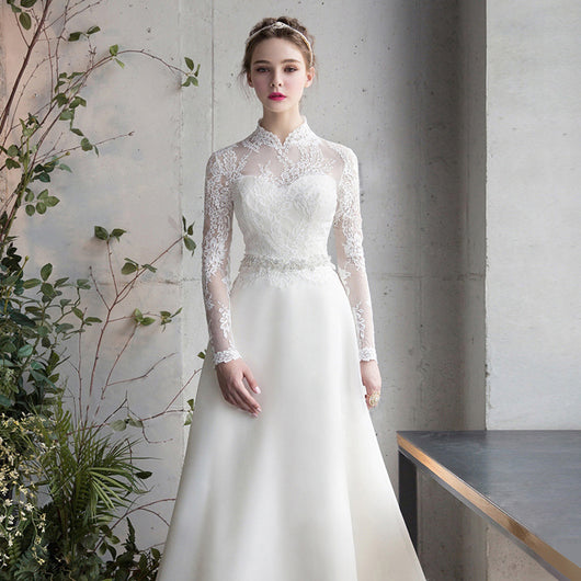 Vestido de Novia Satinado con Mangas Largas - Traje de Gala Elegante - Image 5