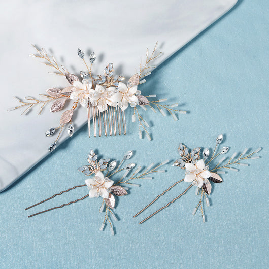 Peine de Novia con Flores y Cristales Brillantes - Accesorio Artesanal para el Cabello - Image 3