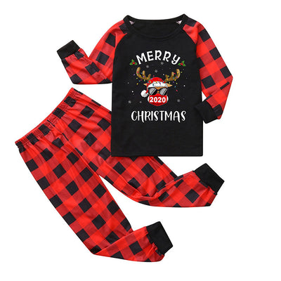 Children's red and black plaid Christmas pajama set with a long-sleeve top featuring a reindeer graphic. - Image 5