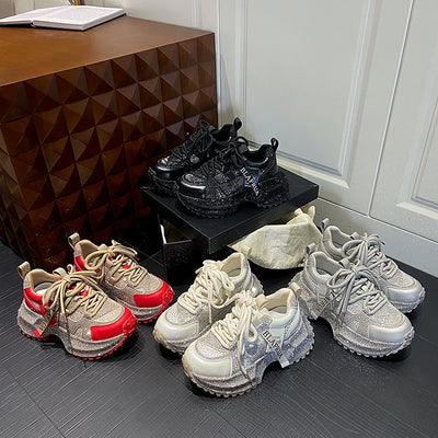 Tenis Deportivos Brillantes con Lentejuelas, Diseño Plateado y Rojo con Cristales - Image 24