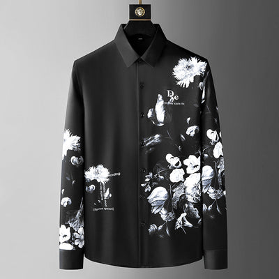 Camisa Slim Fit para Hombre con Estampado de Pintura Artística