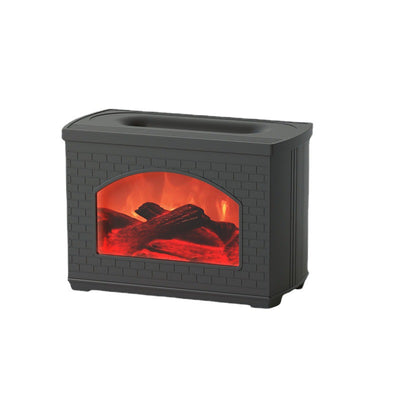 White simulated flame light effect humidifier with a brick texture, displaying realistic logs and a warm glow. - Image 8