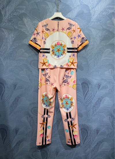 Conjunto Estampado: Blusa Manga Corta Cuello Redondo + Pantalón - Image 8
