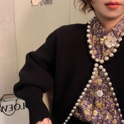 Cardigan de Punto con Detalles de Perlas - Elegancia Versátil - Image 7