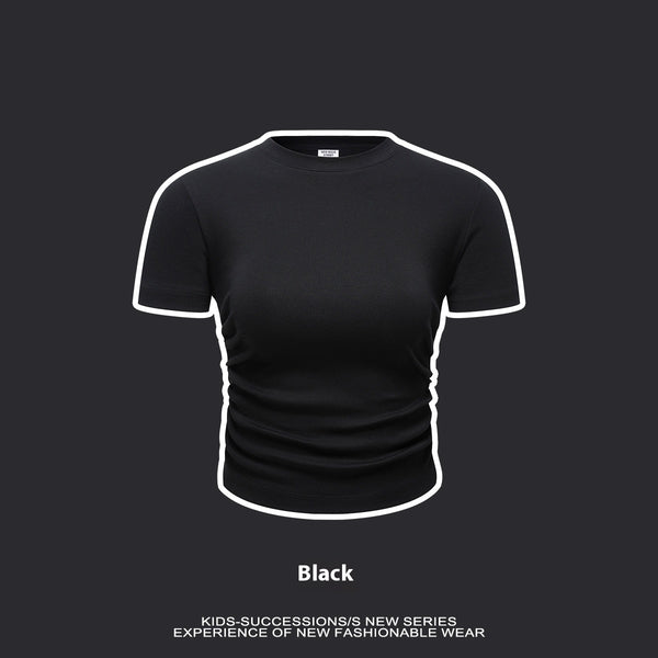 Blusa Escolar Niña Cintura Plisada Manga Corta Color Sólido