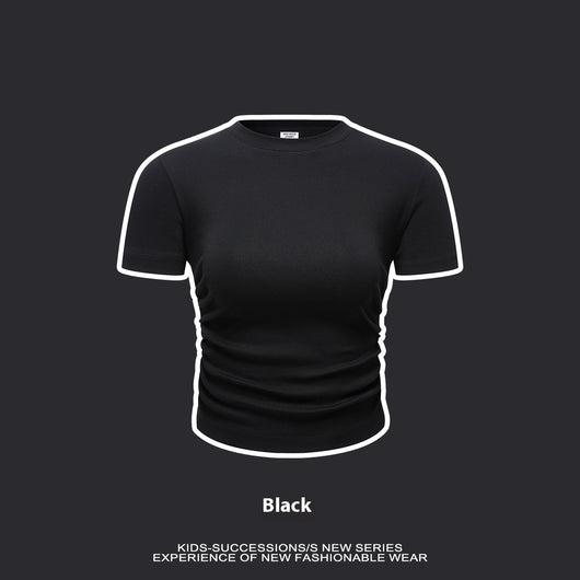 Blusa Escolar Niña Cintura Plisada Manga Corta Color Sólido - Image 2