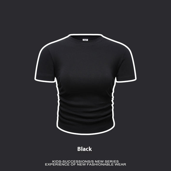 Blusa Escolar Niña Cintura Plisada Manga Corta Color Sólido