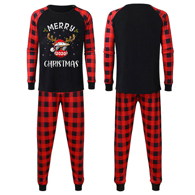 Children's red and black plaid Christmas pajama set with a long-sleeve top featuring a reindeer graphic. - Image 4