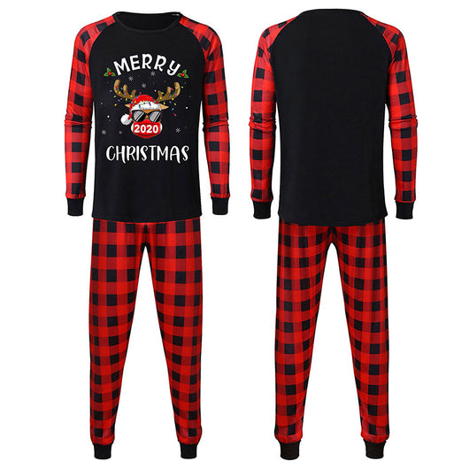 Children's red and black plaid Christmas pajama set with a long-sleeve top featuring a reindeer graphic. - Image 4
