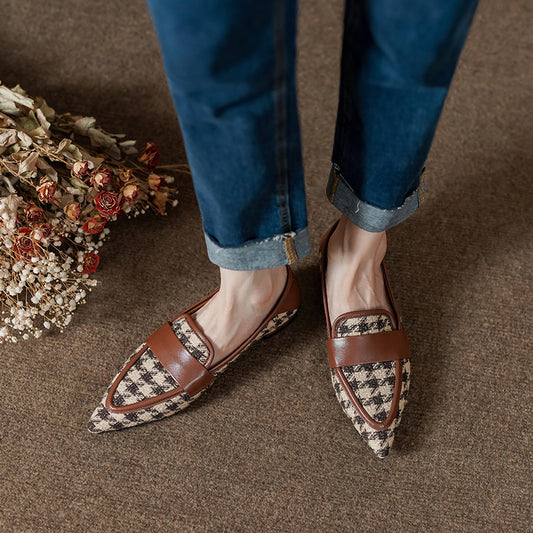 Zapatos Planos de Cuero Vacuno a Cuadros para Mujer