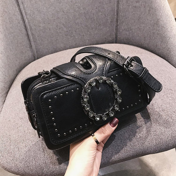 Bolso Cuadrado Retro con Diamantes - Bandolera Coreana Elegante