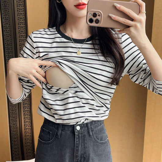 Blusa de Lactancia a Rayas Manga Larga Primavera Otoño - Image 13