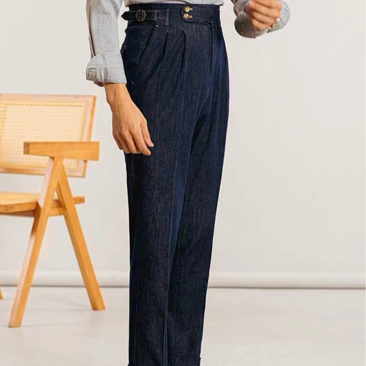 Jeans Neapolitanos de Algodón con Doble Pliegue para Hombre