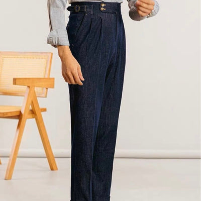 Jeans Neapolitanos de Algodón con Doble Pliegue para Hombre