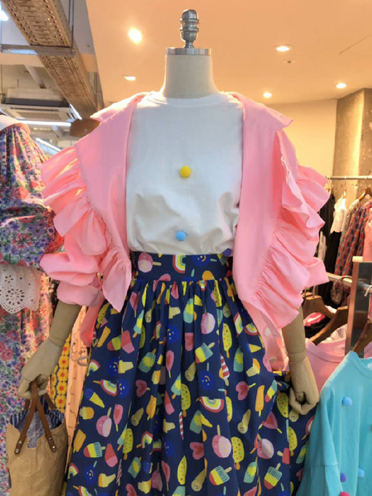 Blusa Mujer Cuello Redondo con Diseño 3D Efecto Volumen Manga Corta