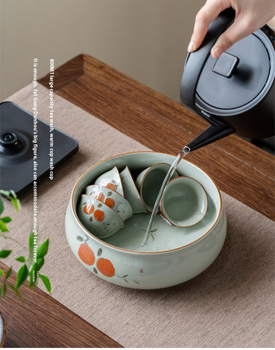 Recipiente de Té Loto Agrietado Pintado a Mano - Cerámica Esmaltada para Ceremonia del Té - Image 10