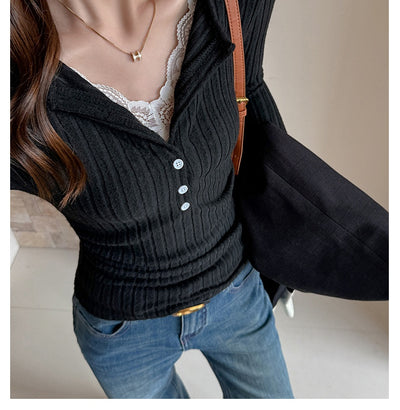 Playera Larga Elegante con Encaje Combinado para Mujer - Image 8