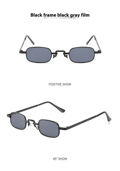 Trendy rectangular sunglasses with gold metal frames and brown lenses, shown from front and a 45-degree angle. - Image 11