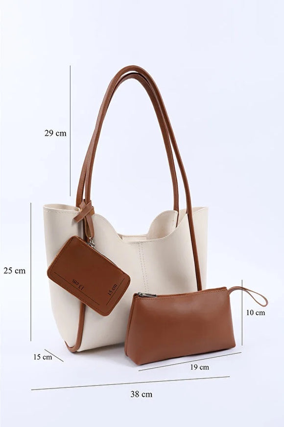 Bolso de Cuero Sintético Cream Tan - Bandolera y Hombro con Billetera y Neceser