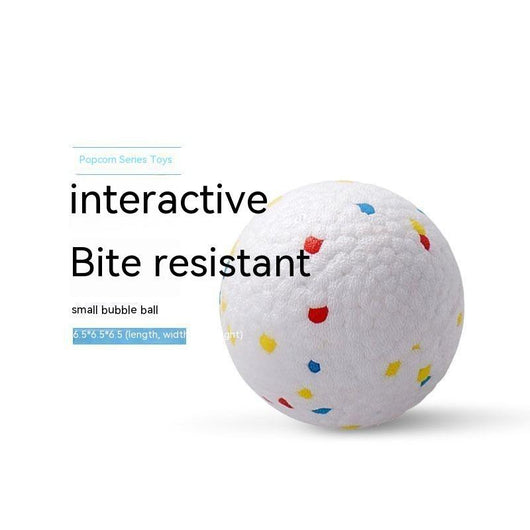 White bone-shaped dog toy with colorful speckles, labeled as interactive and bite-resistant. - Image 3