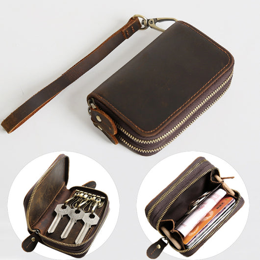 Bolso Retro de Cuero para Llaves con Diseño Vintage