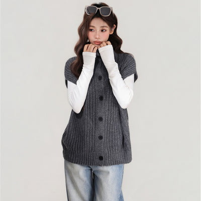 Chaleco Tejido Gris con Solapa - Abrigo Cálido para Mujer Otoño e Invierno - Image 3