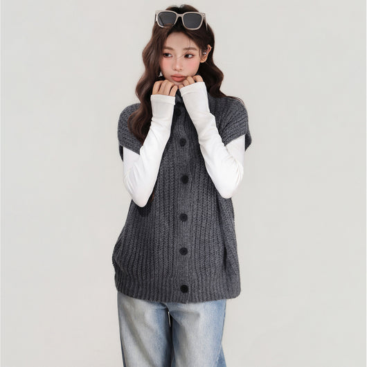 Chaleco Tejido Gris con Solapa - Abrigo Cálido para Mujer Otoño e Invierno - Image 3