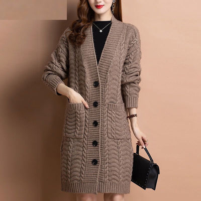 Cardigan Trenzado Largo Tejido Holgado Adelgazante para Mujer - Image 2