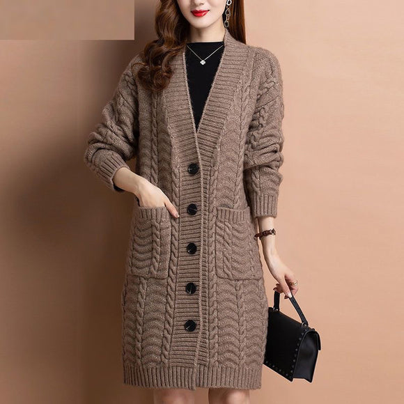 Cardigan Trenzado Largo Tejido Holgado Adelgazante para Mujer