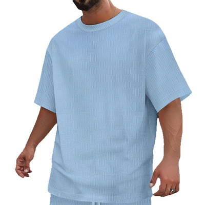 Camisa Casual Hombre Jacquard Transpirable Cuello Redondo Manga Corta - Image 5