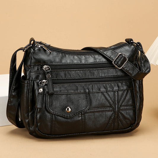 Bolso Bandolera de Cuero PU con Múltiples Compartimentos - Gran Capacidad