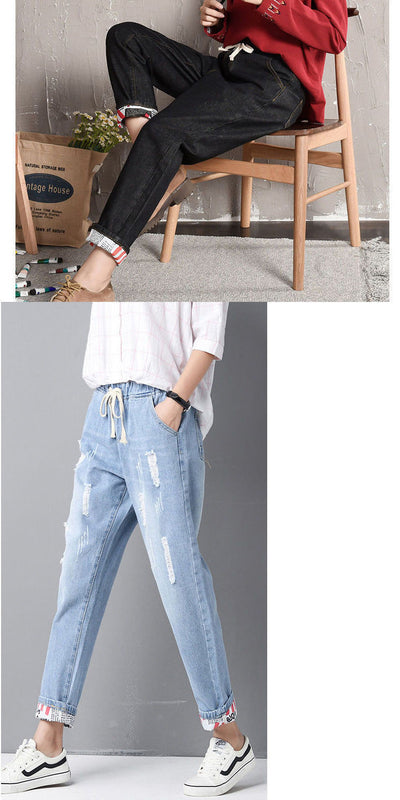 Pantalones Holgados Talla Grande con Roturas y Puños Ajustados - Image 2