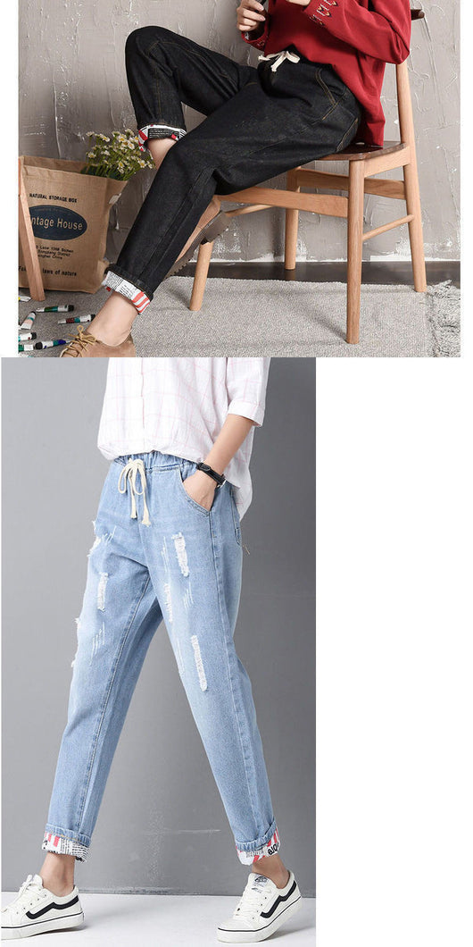 Pantalones Holgados Talla Grande con Roturas y Puños Ajustados - Image 2