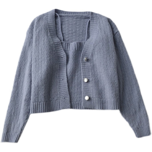 Cardigan Suelto Escote V Manga Larga Ligero con Chaleco Desmontable