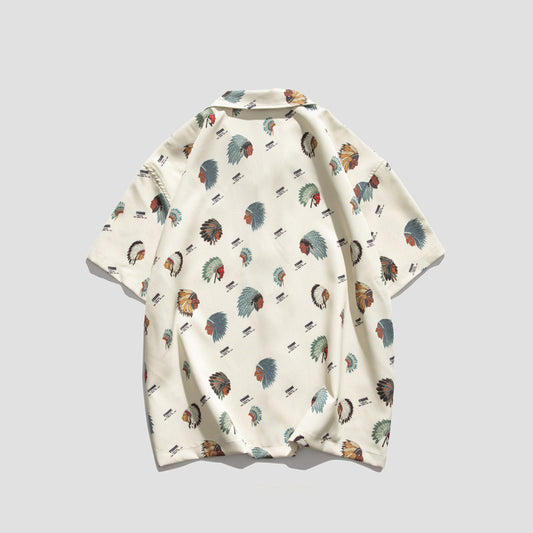 Camisa Retro Estampado Completo Manga Corta Hombre Casual Suelta - Image 2