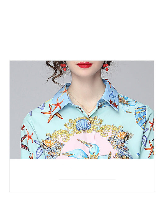 Conjunto Elegante para Mujer: Blusa Estampada y Falda Plisada - Image 13