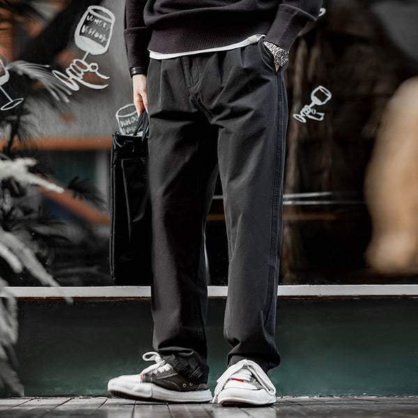 Pantalones de Algodón Vintage con Pliegues - Corte Recto y Holgado