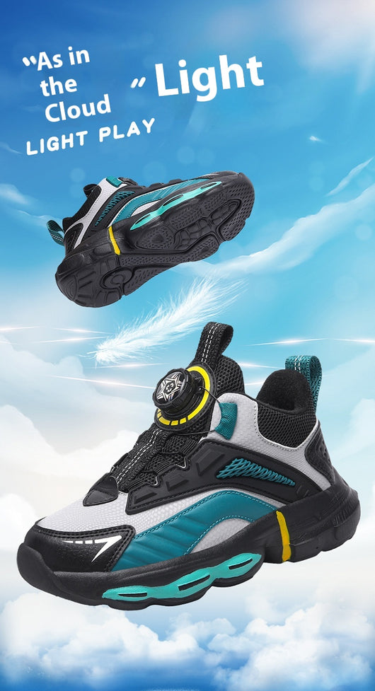 Black, white, and neon green children's basketball shoes with rotating buckle closure, featuring a mid-top design. - Image 27