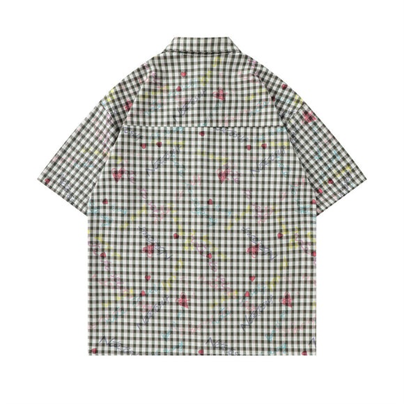 Camisa Suelta a Cuadros Manga Corta para Hombre