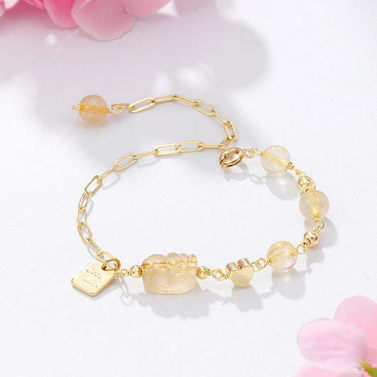 Pulsera de Cristal Dorado Natural con Costura Ajustable - Image 3