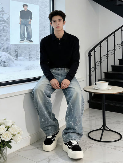 Pantalones Rectos Hombre con Detalles de Piedras - Corte Amplio - Image 9