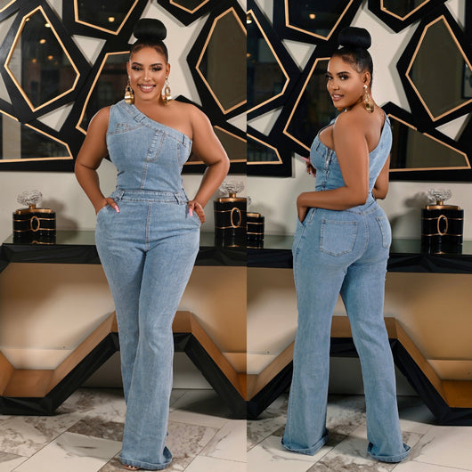 Jumpsuit Denim Ajustado con Hombros Caídos y Cintura Ceñida - Image 31