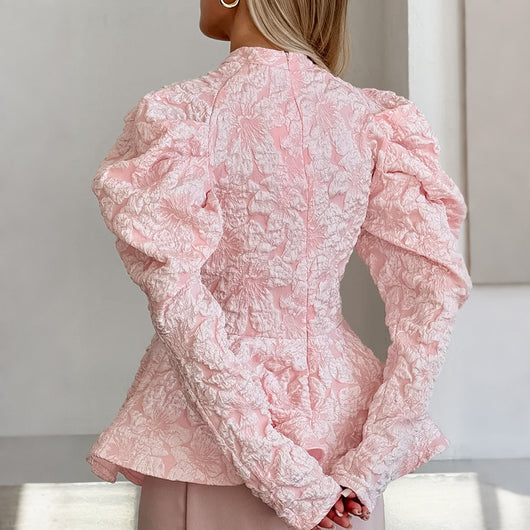 Blusa Retro Cuello Parado con Mangas Abullonadas - Image 19