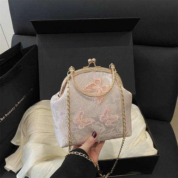 Bolso Messenger Retro de Tela Bordada con Cadena para Mujer