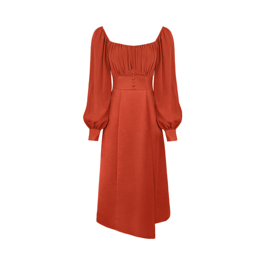 Vestido Rojo con Mangas Abullonadas para Mujer - Image 9