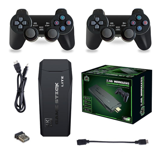 Black retro arcade game stick with two wireless controllers featuring joysticks and colored action buttons. - Image 5