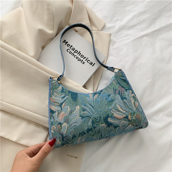 Bolso Bandolera de Pintura al Óleo con Cierre de Cremallera para Mujer
