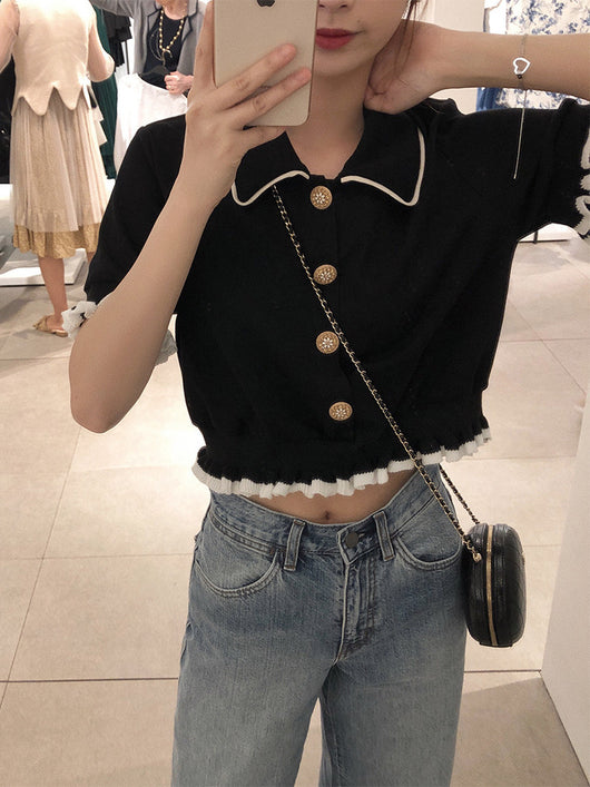 Blusa Cuello Muñeca Seda Hielo Manga Corta - Image 6