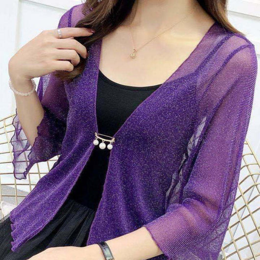 Cardigan de Encaje con Mangas Tipo Hoja de Loto y Malla Exterior